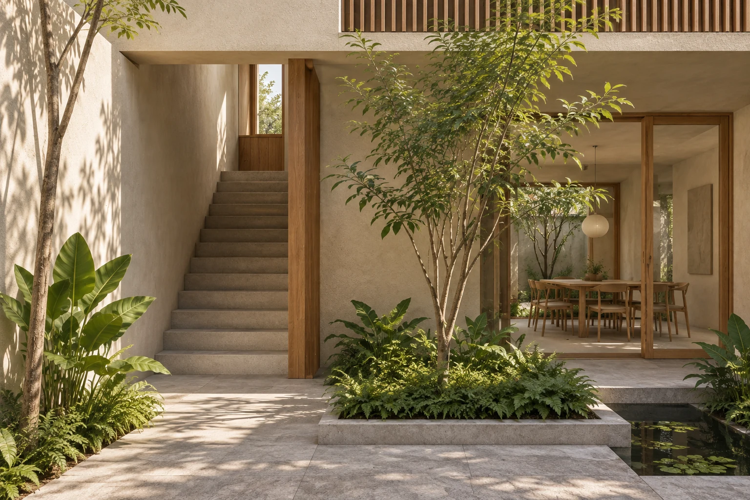 Simple stair corner consistent with the established house.