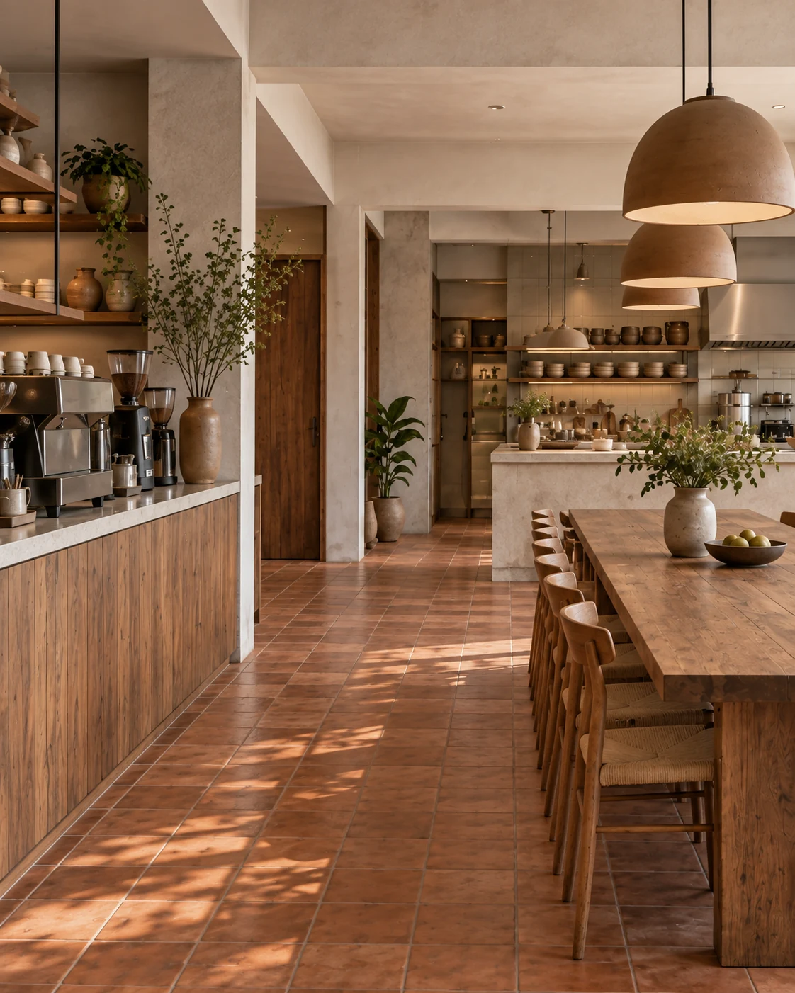 Vertical view of the coffee bar beside the communal room.