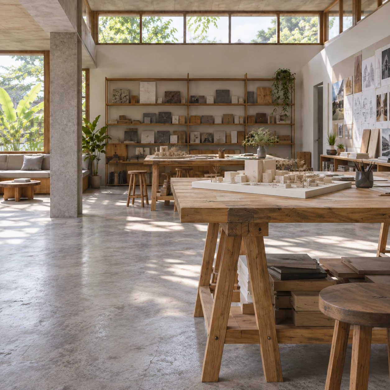Concrete floor and edge of a model-making board.