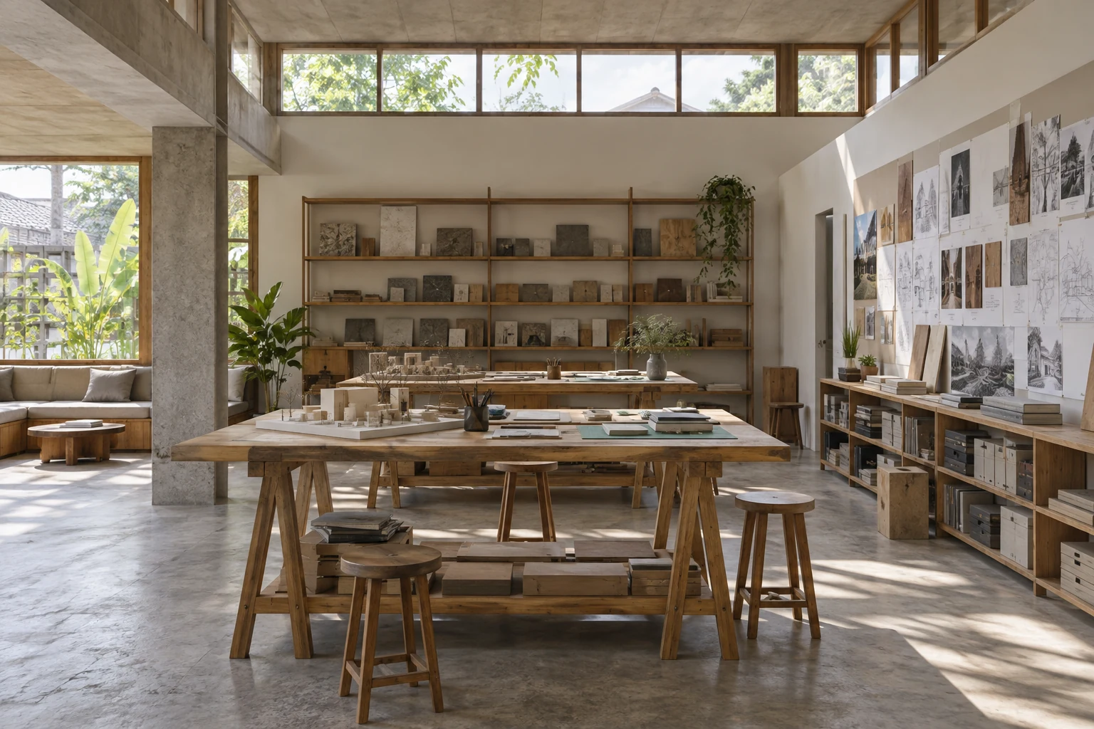 Model-making tables beneath clerestory windows.